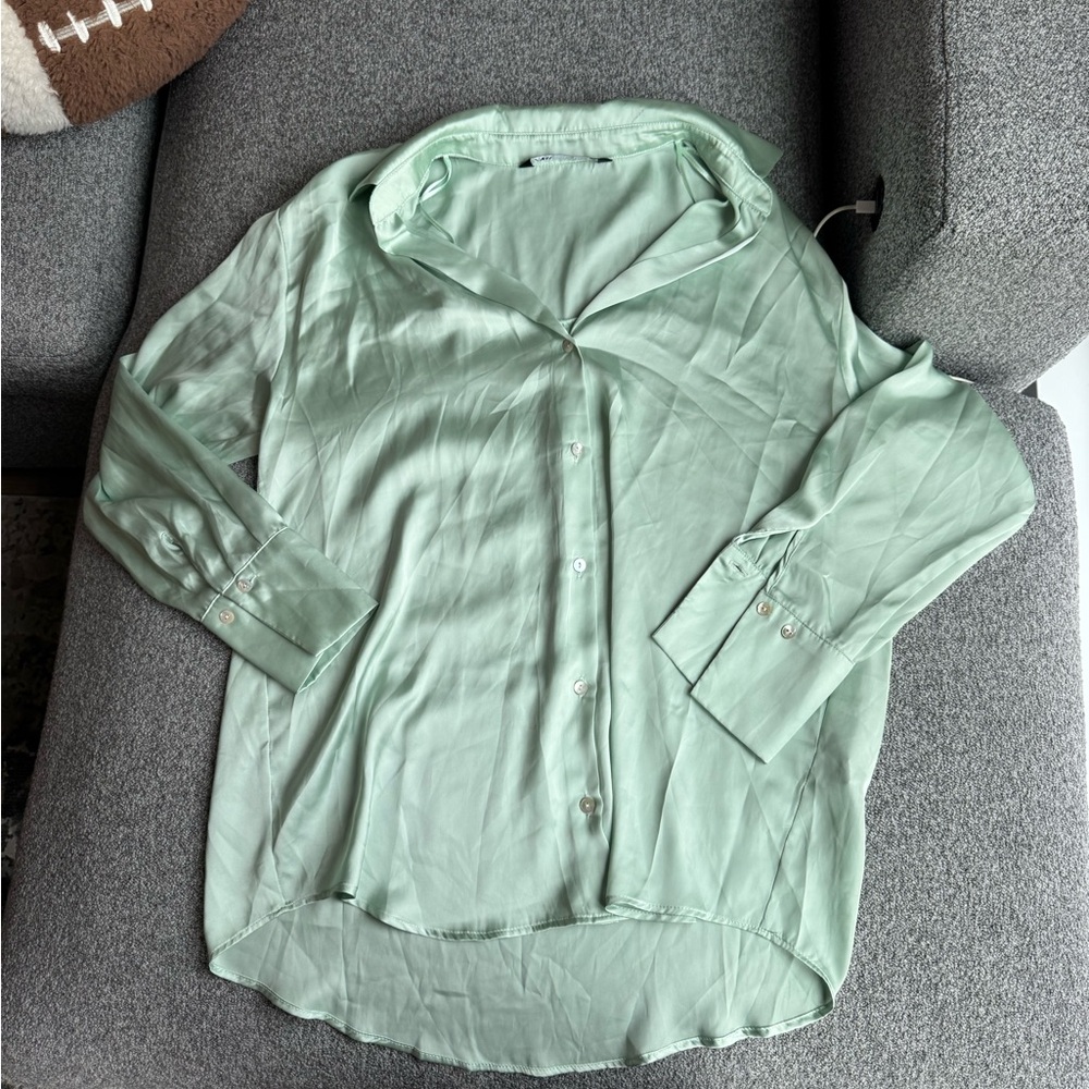 Zara Light Green Button Down Shirt